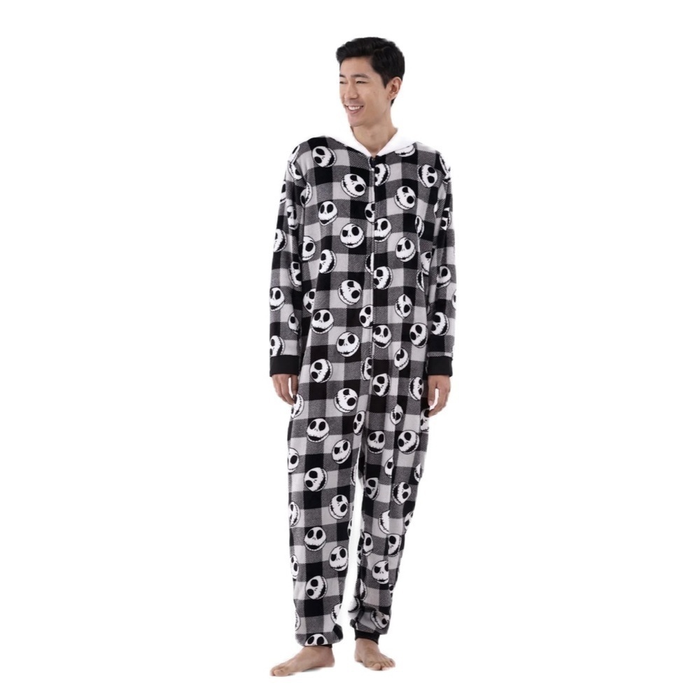 Disney Nightmare Before Christmas Union Suit NEW Large Black White Hooded